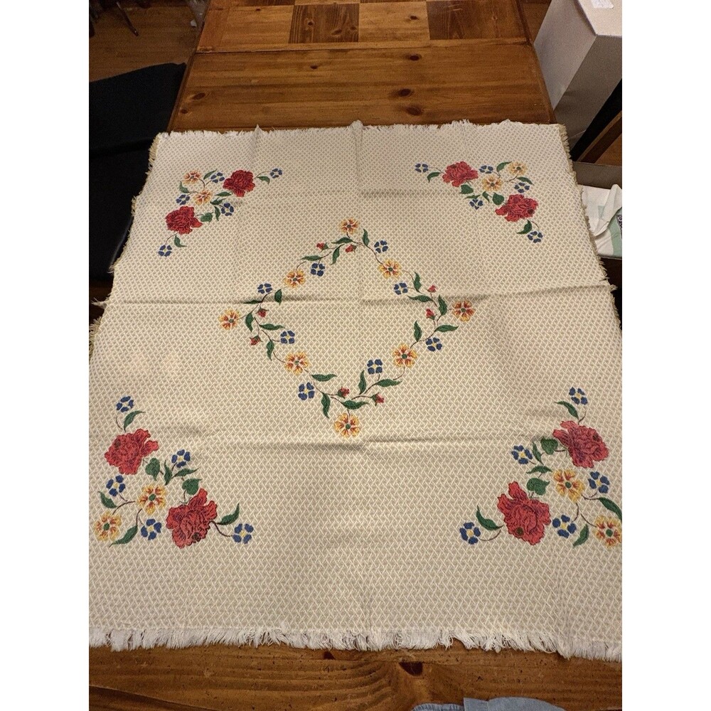 VTG Mid Century Table Runner Kitchen Towel Vintage Linen Cheerful Floral Print